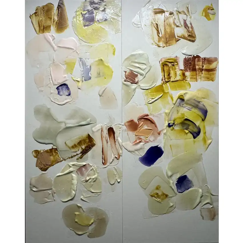 <a href="https://www.ueshima-collection.com/artist-list/157" style="color:inherit">岡﨑乾二郎</a> / <a href="https://www.ueshima-collection.com/artist-list/157" style="color:inherit">KENJIRO OKAZAKI</a>:幕屋をおおう新しき苔と蔓草。いにしえの歌舞場のいしずえ。漁村をかこむ鬱蒼。呉と斉と秦の時代の薫るスウプ。魚や龍や馬のオモチャ。まばゆい光は今は消え、ひびきは耳にのこる。魂は石にうもれ、骨は塵なかにまぎれ
